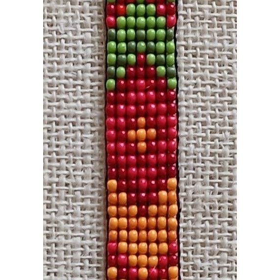 Red, Orange & Green Handmade Loom Woven Seed Bead Bracelet