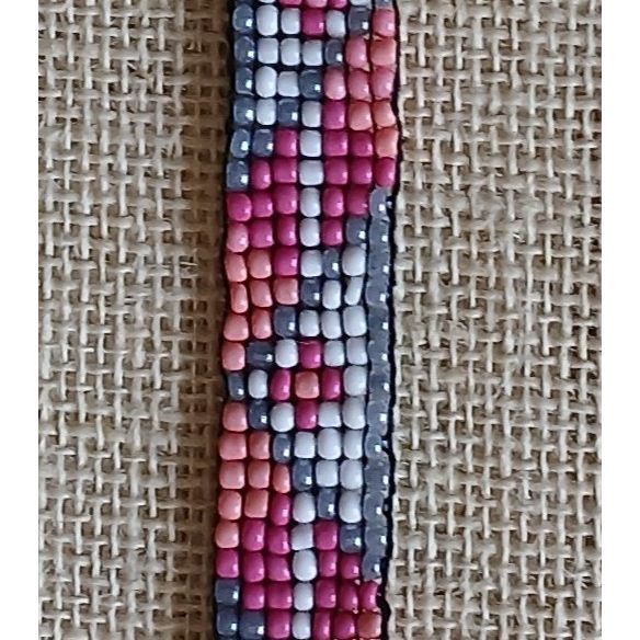 Pink, Grey & White Handmade Loom Woven Seed Bead Bracelet