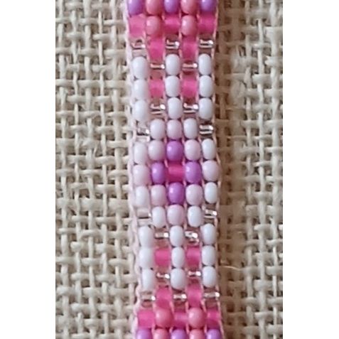 Pink, Silver & White Handmade Loom Woven Seed Bead Bracelet