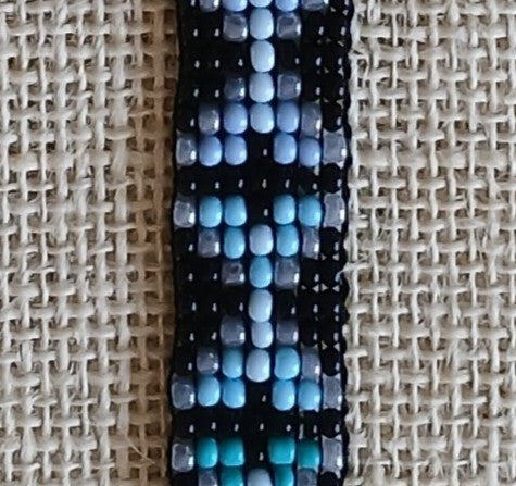 Black, Grey & Blue Loom Woven Seed Bead Bracelet