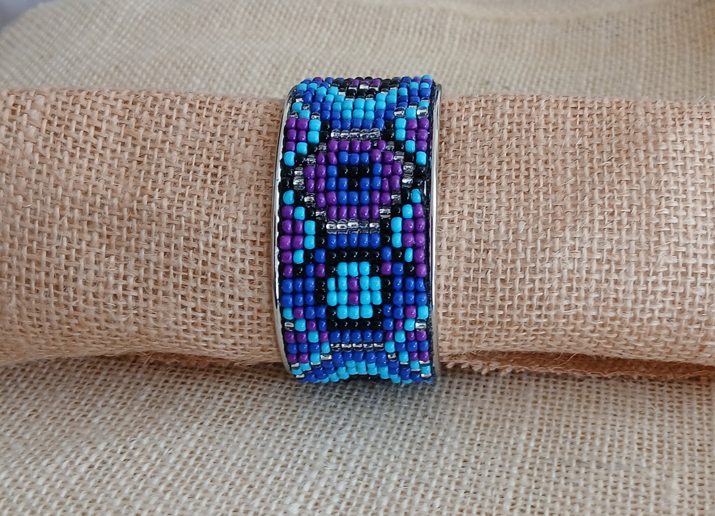Blue and Purple Bead Cuff Bracelet