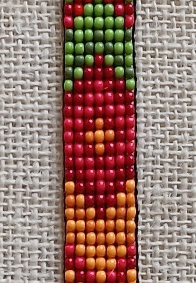Red, Orange & Green Loom Woven Seed Bead Bracelet