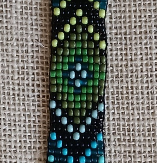 Black, Green & Blue Chevron Loom Woven Seed Bead Bracelet