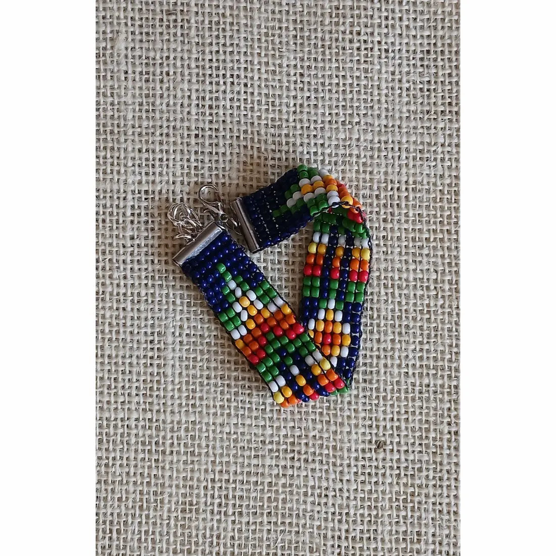 Red, Green & Yellow Handmade Loom Woven Seed Bead Bracelet