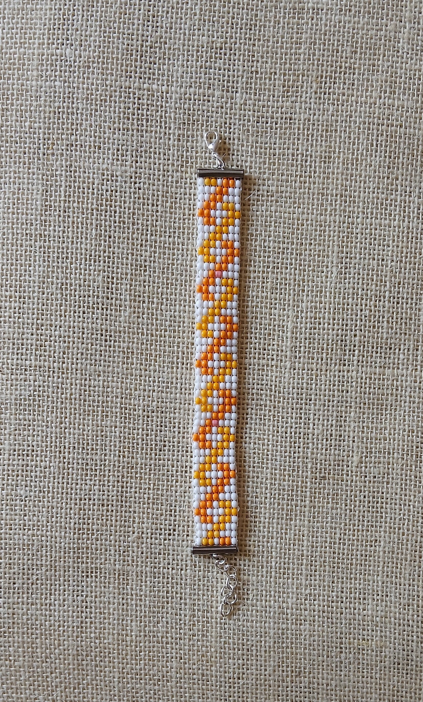 Orange & Yellow Loom Woven Seed Bead Bracelet