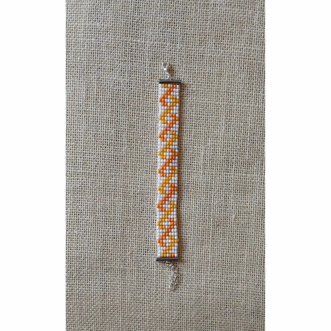 Orange & Yellow Handmade Loom Woven Seed Bead Bracelet