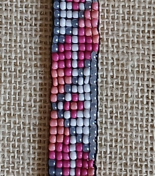 Pink, Grey & White Loom Woven Seed Bead Bracelet