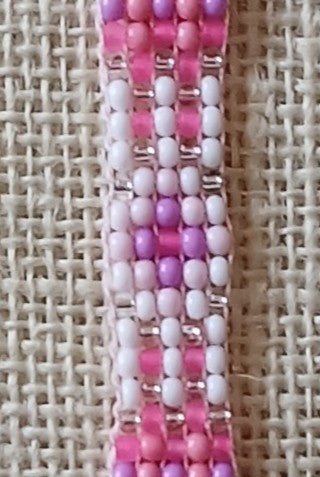 Pink, Silver & White Loom Woven Seed Bead Bracelet