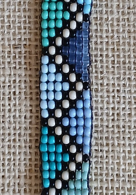Blue Geometric Loom Woven Seed Bead Bracelet