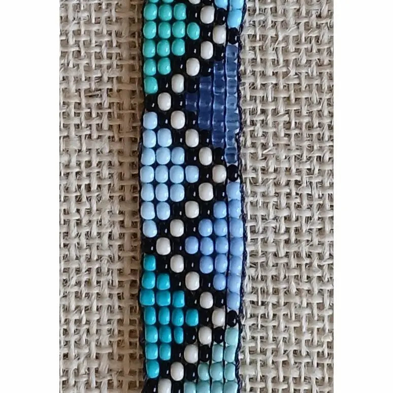 Blue Geometric Handmade Loom Woven Seed Bead Bracelet