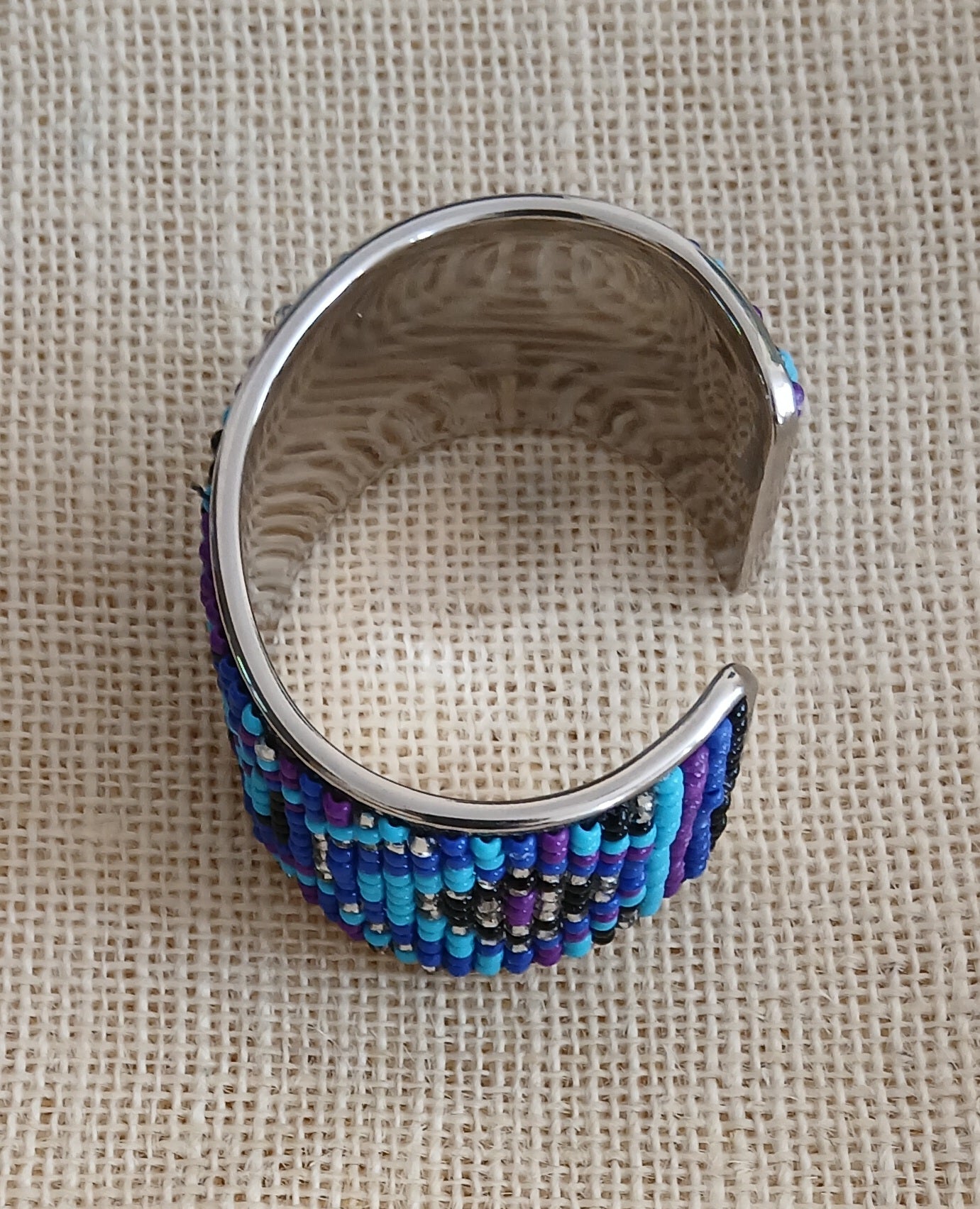 Blue and Purple Bead Cuff Bracelet