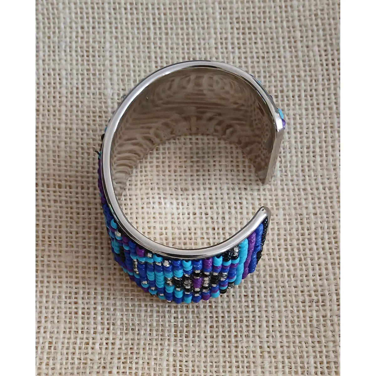 Blue & Purple Handmade Loom Woven Seed Bead Bracelet – Adjustable