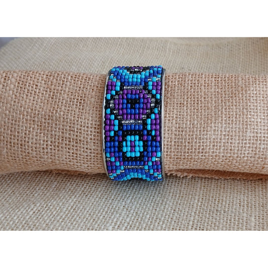 Blue & Purple Handmade Loom Woven Seed Bead Bracelet – Adjustable