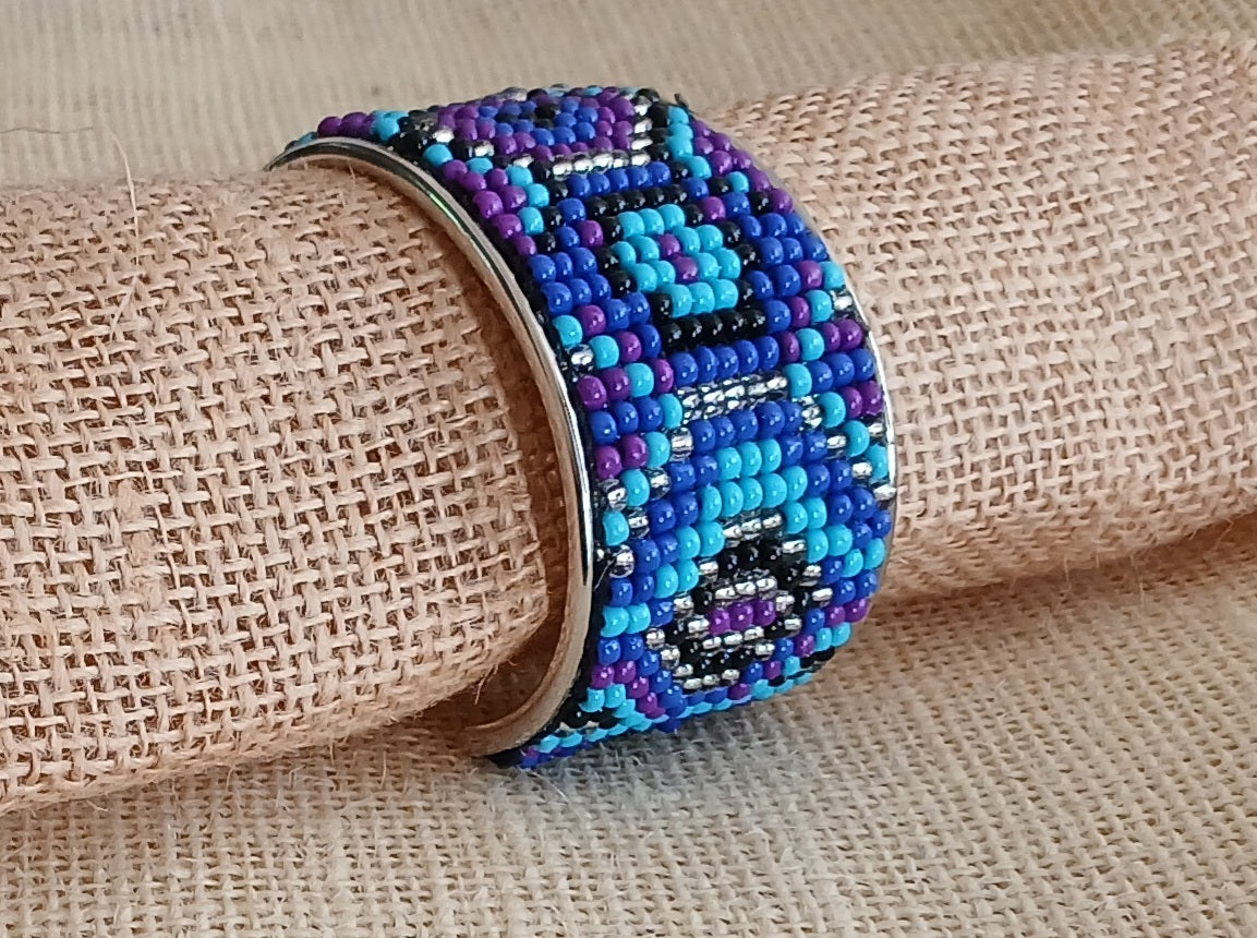Blue and Purple Bead Cuff Bracelet