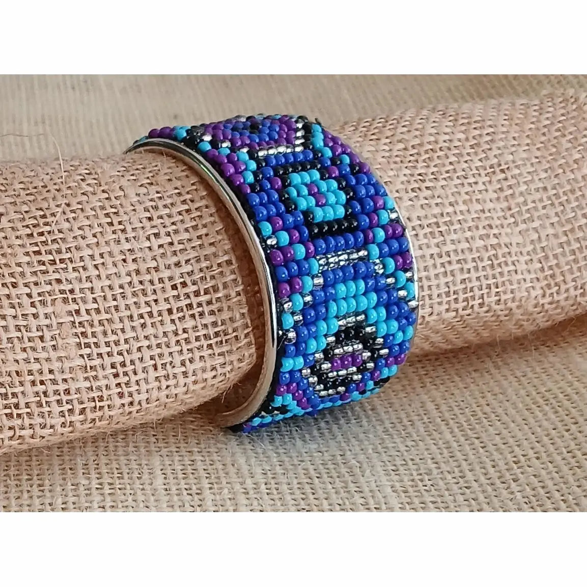 Blue & Purple Handmade Loom Woven Seed Bead Bracelet – Adjustable