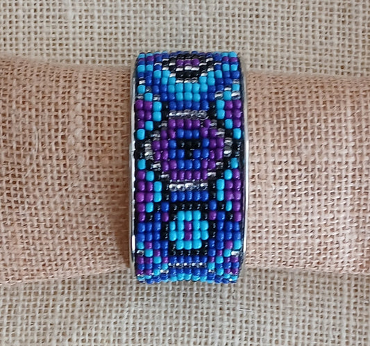 Blue and Purple Bead Cuff Bracelet