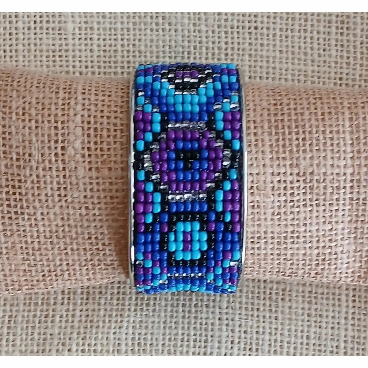 Blue & Purple Handmade Loom Woven Seed Bead Bracelet – Adjustable