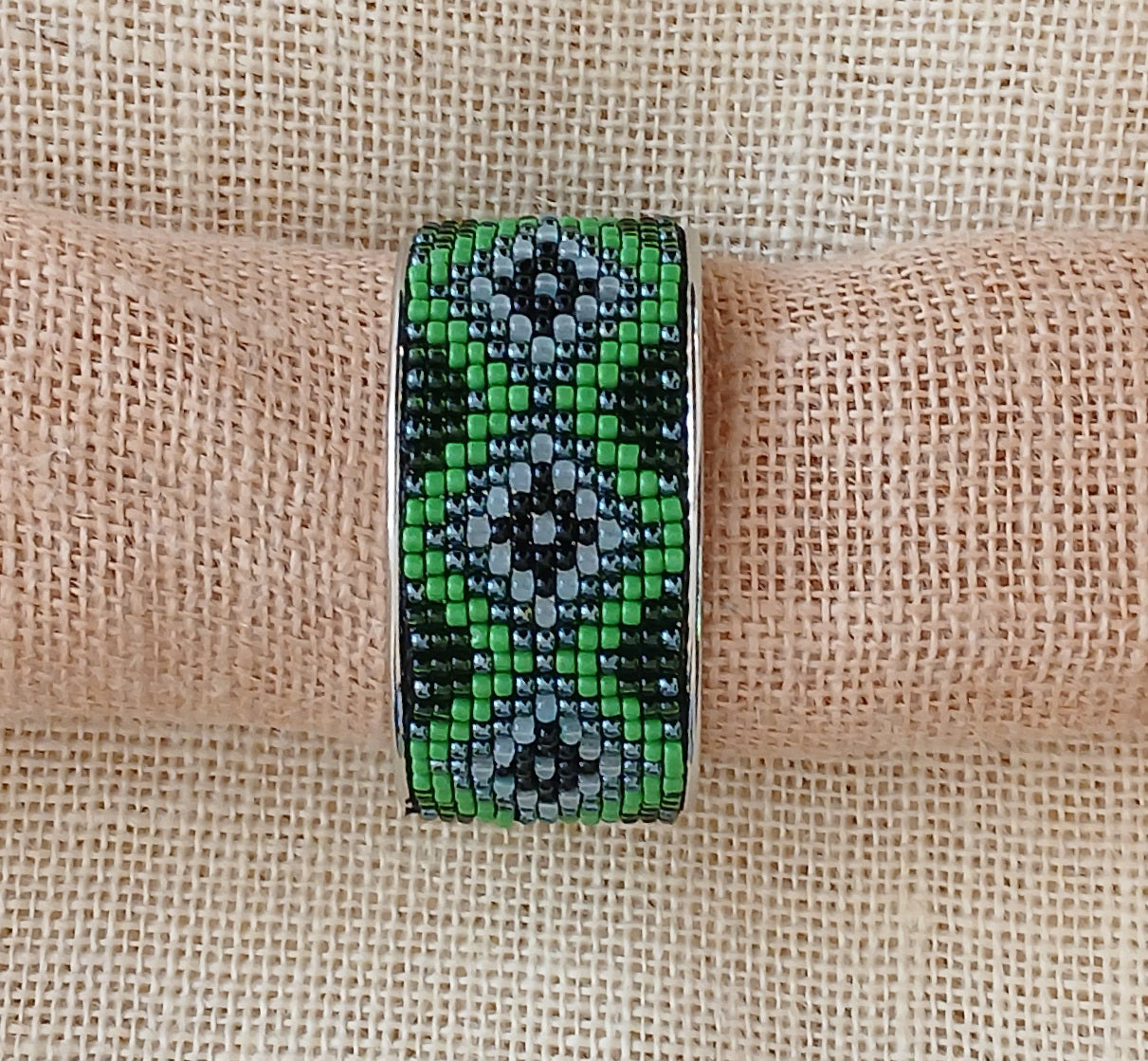 Green & Black Adjustable Loom Bead Cuff Bracelet