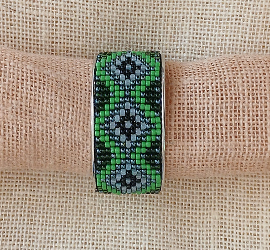 Green & Black Adjustable Loom Bead Cuff Bracelet