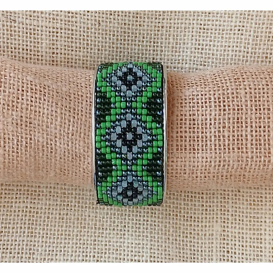 Green & Black Handmade Loom Woven Seed Bead Bracelet – Adjustable